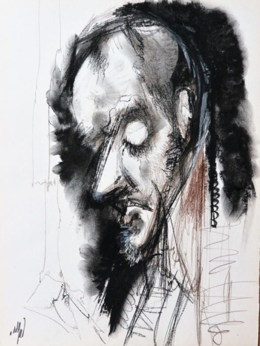 Alvaro Delgado - "Personaje del Entierro del Conde de Orgaz" dibujo original carboncillo papel