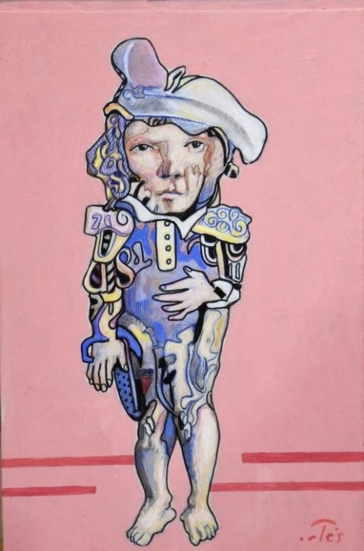 Luis V. Ortés - "El príncipe azul" pintura técnica mixta papel pegado a tabla, enmarcado