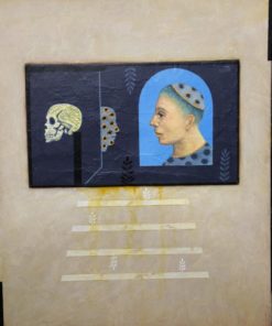 Luis V. Ortés - "La dama blanca y el caballero" pintura oleo, técnica mixta y collage sobre tabla, enmarcado