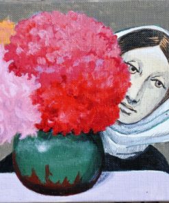 Manuel de las Casas - "Jarrón con flores rojas" pintura oleo lienzo