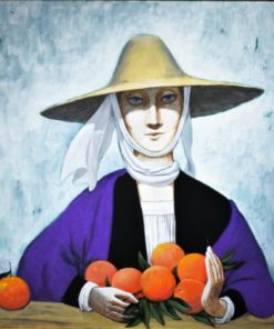Manuel de las Casas - "Mujer con naranjas" pintura oleo lienzo, enmarcado