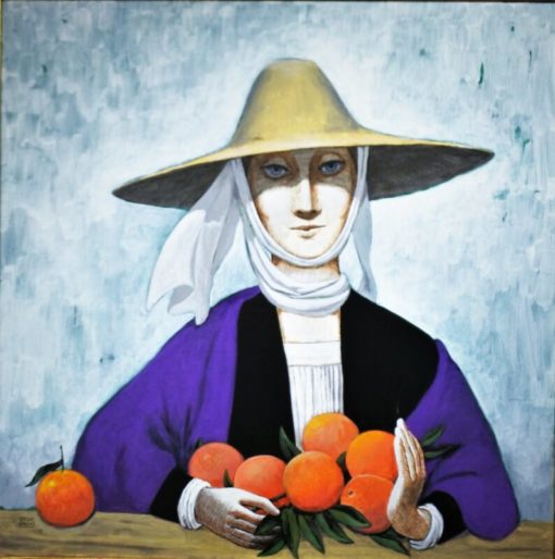 Manuel de las Casas - "Mujer con naranjas" pintura oleo lienzo, enmarcado