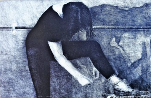 Fernando Bellver 1978 - "Bailarina ajustando las zapatillas" grabado