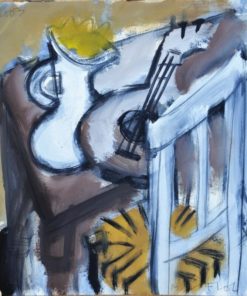 Javier Montesol - "Bodegón con jarra y bandurria" dibujo original oleo cartulina