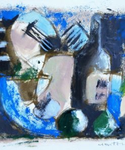 Javier Montesol - "Bodegón con azules" dibujo original oleo cartulina