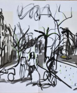 Javier Montesol - "Barcelona Diagonal II" dibujo original acuarela sobre página de catálogo de grabados de Picasso