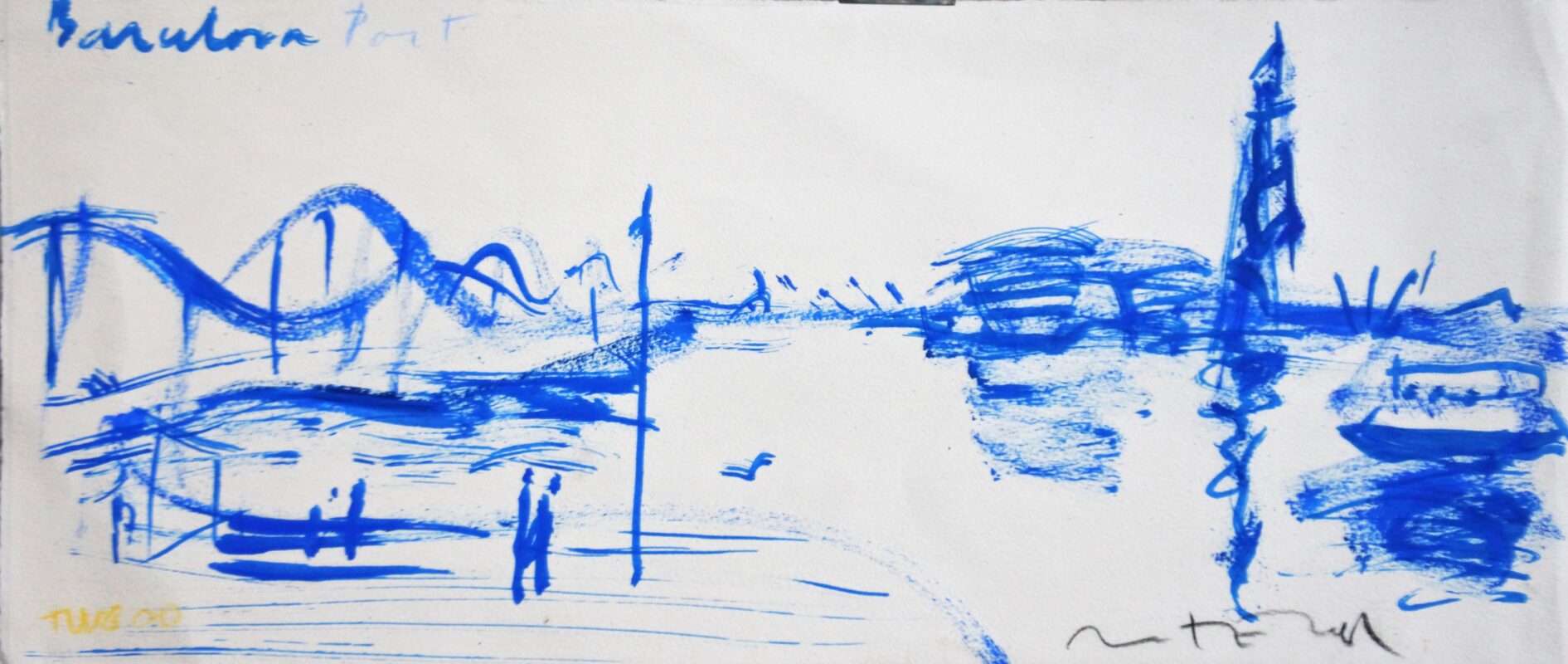 Javier Montesol - "Barcelona Port" dibujo original acuarela papel