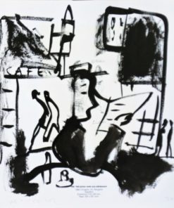 Javier Montesol - "Lectura en la terraza" dibujo original acuarela sobre página de catálogo de grabados de Picasso