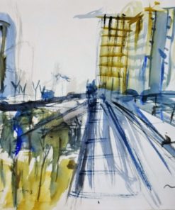 Javier Montesol - "Paris Nouvelle Biblioteque" dibujo original acuarela papel