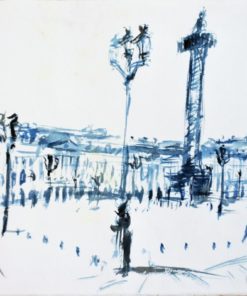 Javier Montesol - "Paris Place Vendôme" dibujo original acuarela papel