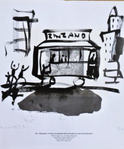 Javier Montesol - "Tranvia" dibujo original acuarela sobre página de catálogo de grabados de Picasso