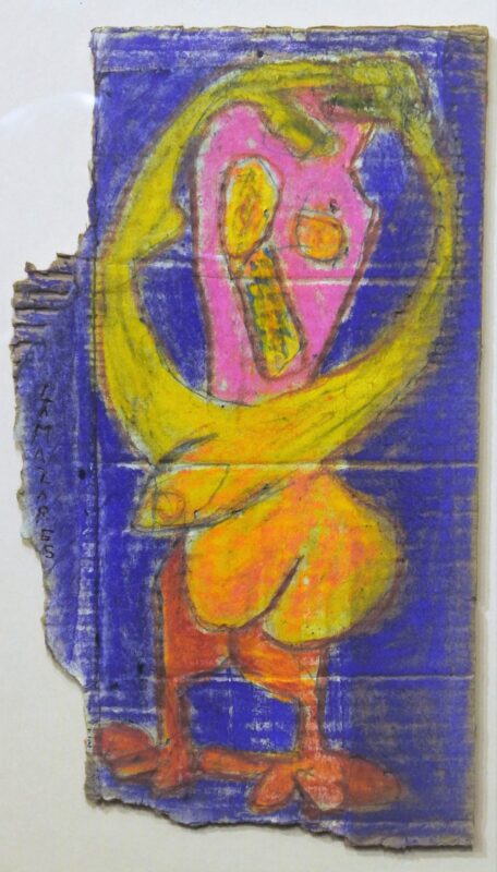 Antón Lamazares - "Venus amarilla" lápiz y ceras de colores sobre cartón, con marco antiguo de madera