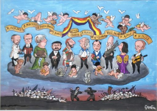 Serafín Rojo - "Artistas de la República" dibujo acuarela cartulina, enmarcado