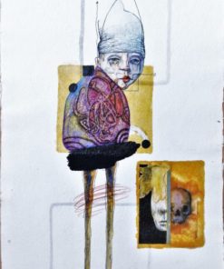 Luis V. Ortés - "Pilger" dibujo original técnica mixta oleo y collage sobre papel, enmarcado