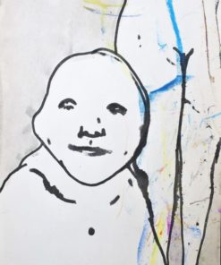 Javier Pagola - "Satisfacción" dibujo original acrílico y aguada papel, enmarcado