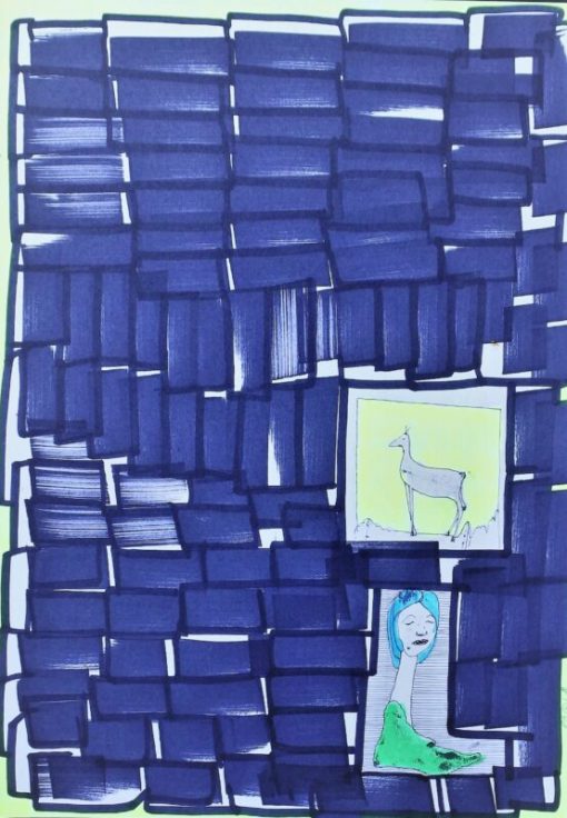 Javier Pagola - "Ventanas" dibujo original tinta y acrílico papel, enmarcado