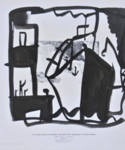 Javier Montesol, - "Barcelona, puerto marítimo" dibujo original acuarela sobre página de catálogo de grabados de Picasso