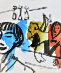 Javier Montesol - "En la barra" dibujo original acuarela papel