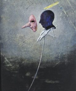 Luis V. Ortés - "Ladrón de sueños" pintura técnica mixta y collage sobre madera, enmarcado