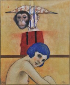 Luis V. Ortés - "La joven fabulista" dibujo original técnica mixta papel, enmarcado