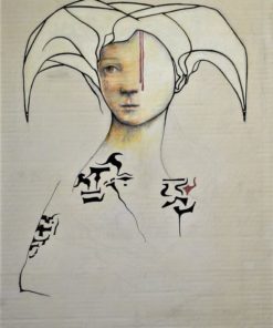 Luis V. Ortés - "El mensajero de luz" dibujo técnica mixta sobre tela pegado a cartón, enmarcado