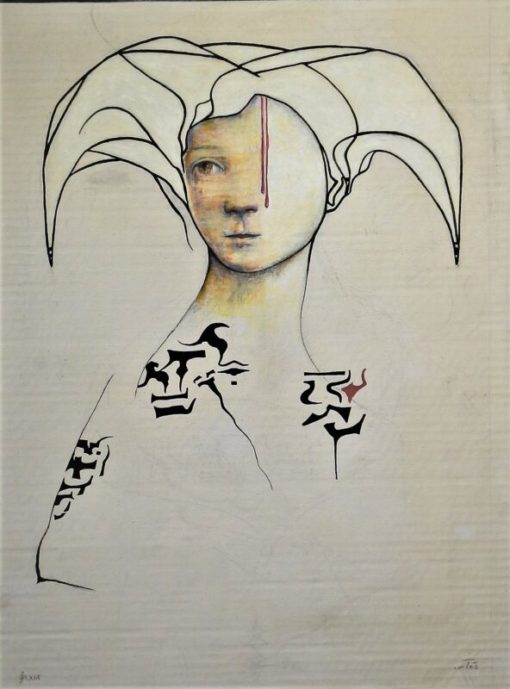 Luis V. Ortés - "El mensajero de luz" dibujo técnica mixta sobre tela pegado a cartón, enmarcado