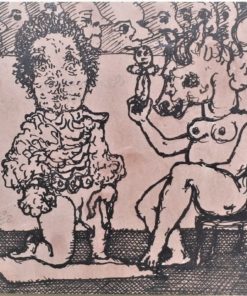 Jorge Castillo 1958 - "Comediantes" dibujo original tinta y lavado sobre papel, enmarcado