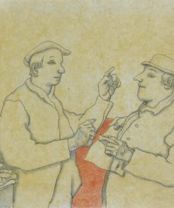 Manuel Alcorlo - "Conversación" dibujo técnica mixta papel, enmarcado