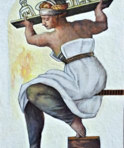 Luis V. Ortés - "La camarera del Club Olimpo" oleo, técnica mixta y collage cuerda papel pegado a tabla, enmarcado
