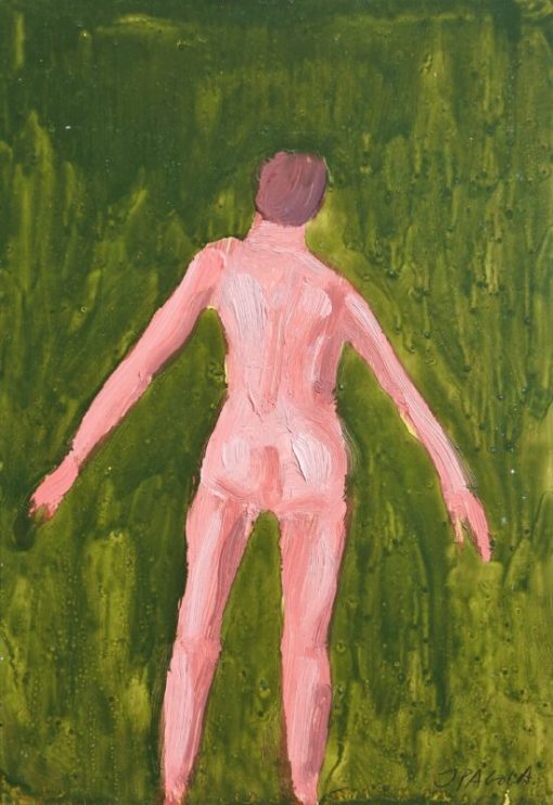 Javier Pagola - "Desnudo sobre fondo verde" pintura oleo cartulina, enmarcado