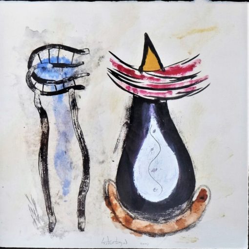 Pedro Castrortega - "Equilibrios en busca del sentido..." dibujo original técnica mixta cartulina, marco artesanal