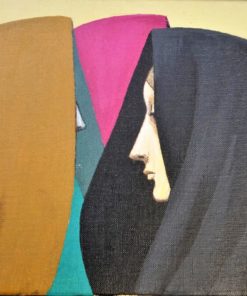 Manuel de las Casas - "Tres mujeres tapadas de perfil" pintura oleo sobre lienzo, con marco artesanal