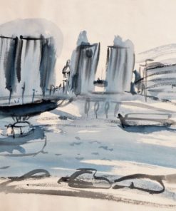 Javier Montesol - "Vista de París" dibujo original, pintura acrílico sobre papel