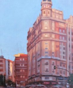 Manuel Teran - "Madrid, edificios del centro" pintura oleo sobre tabla, enmarcado