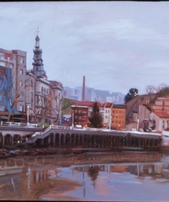 Manuel Terán - "Vista urbana de Bilbao" pintura oleo sobre tabla, con marco artesanal