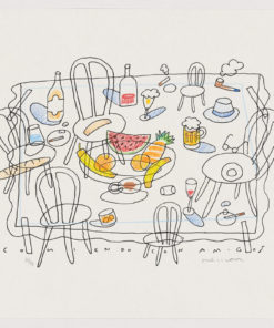 Fernando Bellver - "Comiendo con amigos" litografia iluminada a mano