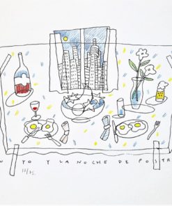 Fernando Bellver - "Tú, yo y la noche de postre" litografía iluminada a mano