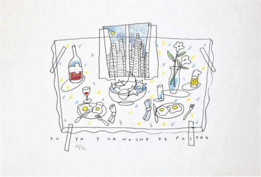 Fernando Bellver - "Tú, yo y la noche de postre" litografía iluminada a mano