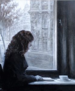 Manuel Terán - "El café" pintura oleo sobre tabla