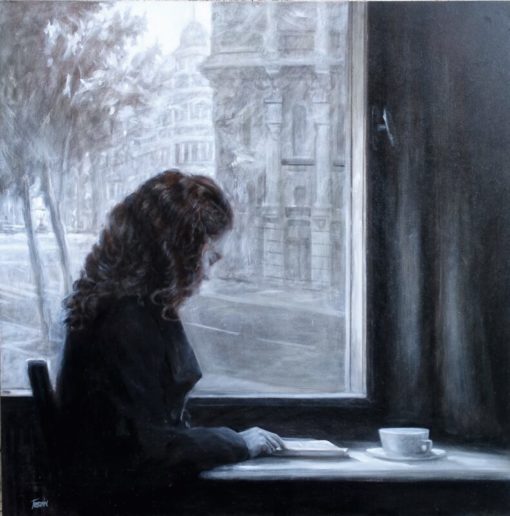 Manuel Terán - "El café" pintura oleo sobre tabla