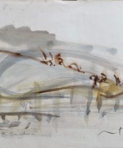 Javier Montesol - "Barcelona, apunte al natural de Montjuich" dibujo original, pintura acrílico sobre papel