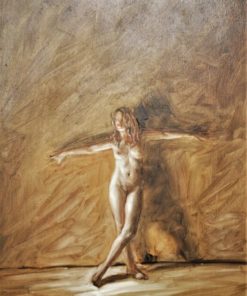 Manuel Terán - "Joven desnuda con los brazos en cruz" pintura oleo sobre tabla, enmarcado