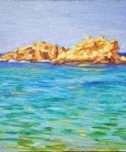 Manuel Terán - "Mar verde, Isla Negra, Chile" pintura oleo sobre tabla, enmarcado