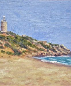 Manuel Terán - "Paisaje con faro" pintura oleo sobre tabla, enmarcado