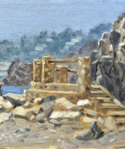 Manuel Terán - "Paisaje costero" pintura oleo sobre tabla, enmarcado