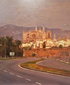 Manuel Terán - "Palma de Mallorca, vista de la Catedral" pintura oleo tabla, enmarcado