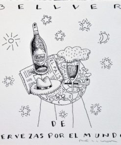 Fernando Bellver - "De Cervezas por el Mundo" dibujo original tinta sobre papel