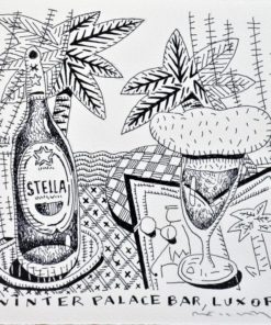 Fernando Bellver - "Winter Palace, Luxor" serie Cervezas por el Mundo, dibujo original tinta sobre papel