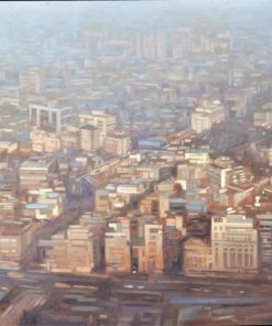 Manuel Terán - "Santiago, Providencia desde el San Cristobal" pintura oleo sobre tabla, con marco artesanal