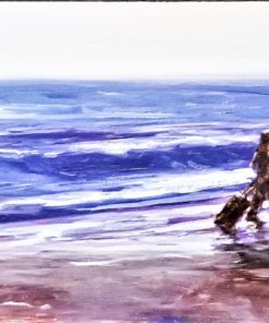 Manuel Terán - "Caminando al borde del mar" pintura oleo sobre tabla, enmarcado